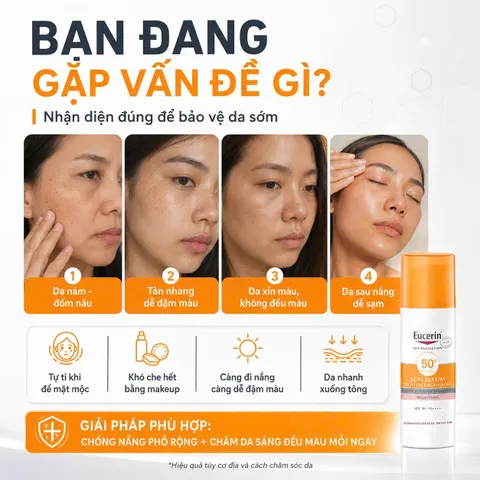 Kem Chống Nắng Cho Da Nám Eucerin Sun Serum Spotless Brightening SPF 50+ PA++++ 50ML Sáng Da Mờ Thâm Nám