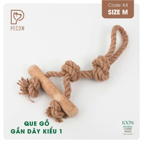Que từ gỗ cà phê gắn dây kiểu 1 K4 - Size M - Làm sạch răng, giải stress cho boss