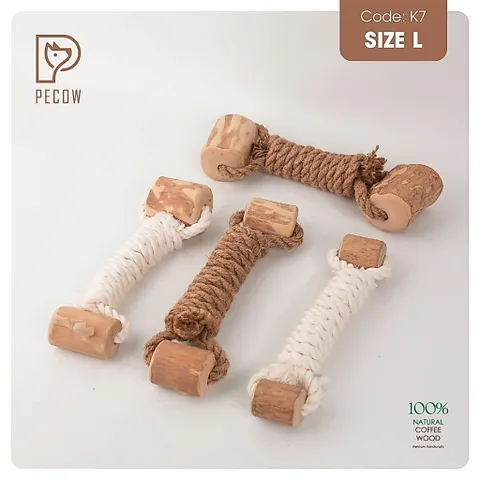 Que 2 khúc từ gỗ cà phê bện dây ở giữa K7 - Size L - Làm sạch răng, giải stress cho boss
