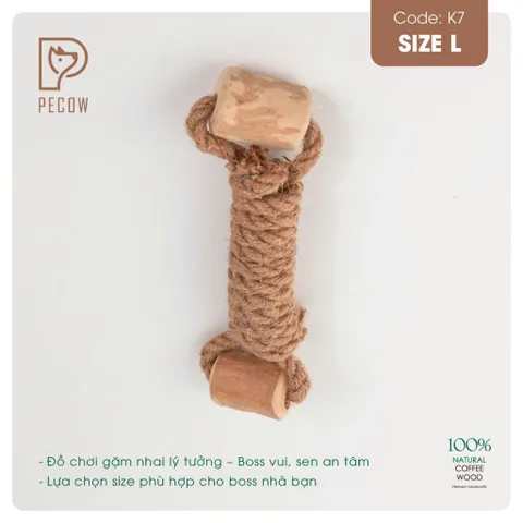Que 2 khúc từ gỗ cà phê bện dây ở giữa K7 - Size L - Làm sạch răng, giải stress cho boss