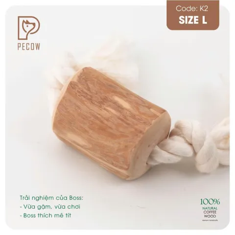 Que từ gỗ cà phê gắn dây 1 cục + nút 2 đầu K2 - Size L