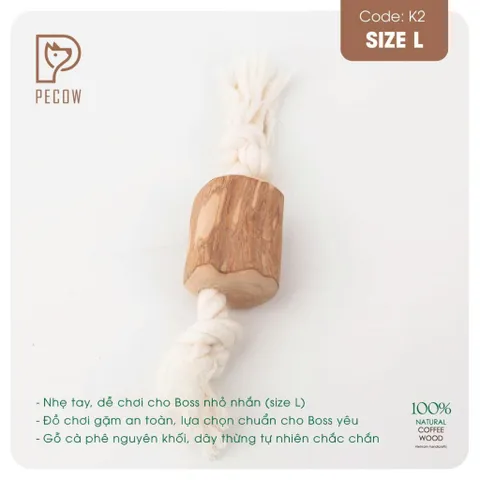 Que từ gỗ cà phê gắn dây 1 cục + nút 2 đầu K2 - Size L