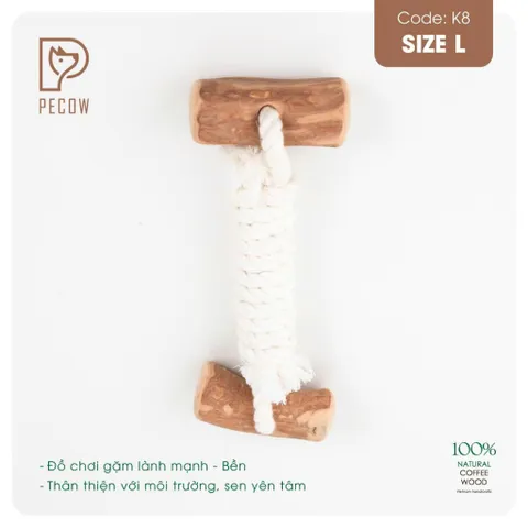 Que 2 khúc từ gỗ cà phê bện dây ở giữa K8 - Size L - Làm sạch răng, giải stress cho boss
