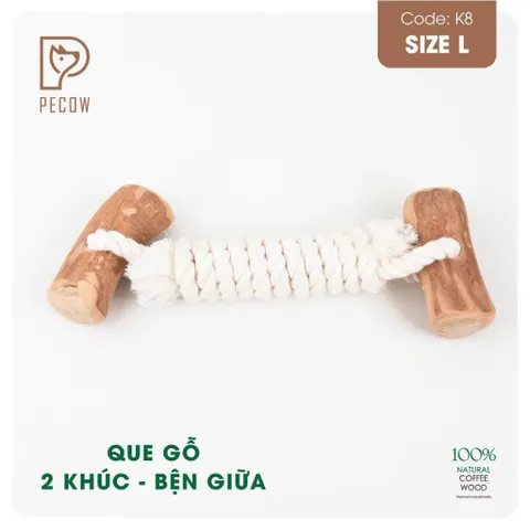 Que 2 khúc từ gỗ cà phê bện dây ở giữa K8 - Size L - Làm sạch răng, giải stress cho boss