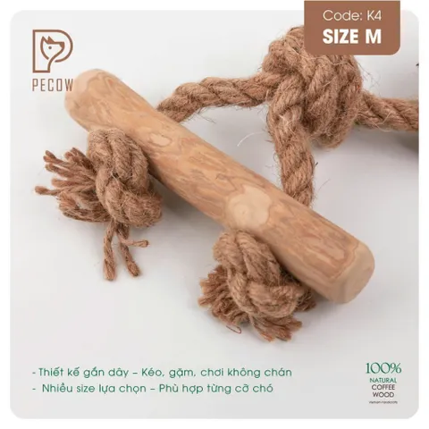 Que từ gỗ cà phê gắn dây kiểu 1 K4 - Size M - Làm sạch răng, giải stress cho boss