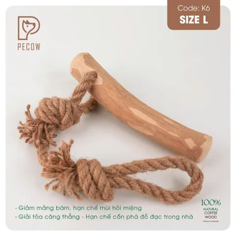 Que từ gỗ cà phê gắn dây kiểu 3 K6 - Size L - Làm sạch răng, giải stress cho boss