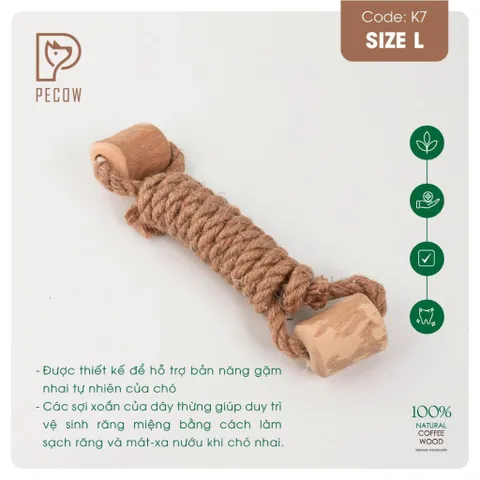 Que 2 khúc từ gỗ cà phê bện dây ở giữa K7 - Size L - Làm sạch răng, giải stress cho boss