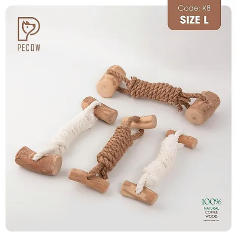 Que 2 khúc từ gỗ cà phê bện dây ở giữa K8 - Size L - Làm sạch răng, giải stress cho boss