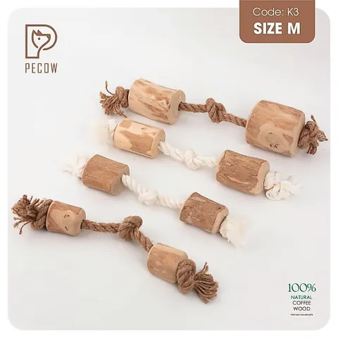 (K3) QQue từ gỗ cà phê gắn dây 2 cục + 3 nút - Làm sạch răng, giải stress cho boss