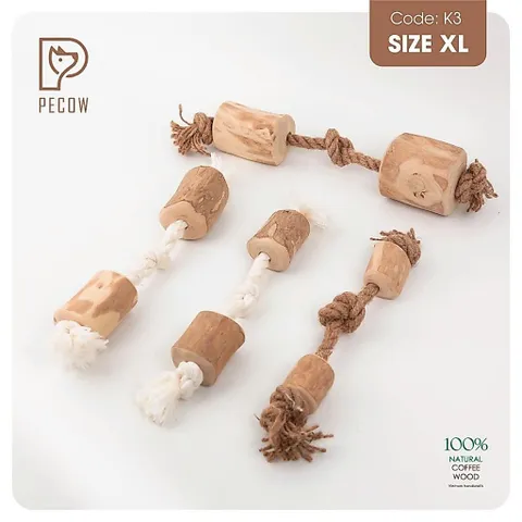 (K3) QQue từ gỗ cà phê gắn dây 2 cục + 3 nút - Làm sạch răng, giải stress cho boss