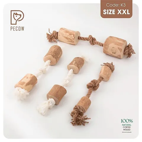 (K3) QQue từ gỗ cà phê gắn dây 2 cục + 3 nút - Làm sạch răng, giải stress cho boss