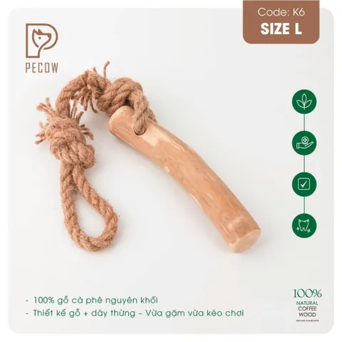Que từ gỗ cà phê gắn dây kiểu 3 K6 - Size L - Làm sạch răng, giải stress cho boss