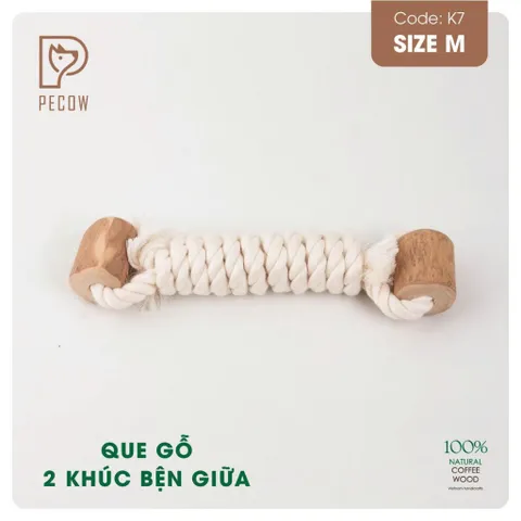 Que 2 khúc từ gỗ cà phê bện dây ở giữa K7 - Size M - Làm sạch răng, giải stress cho boss