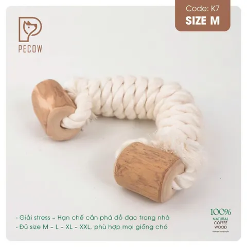 Que 2 khúc từ gỗ cà phê bện dây ở giữa K7 - Size M - Làm sạch răng, giải stress cho boss