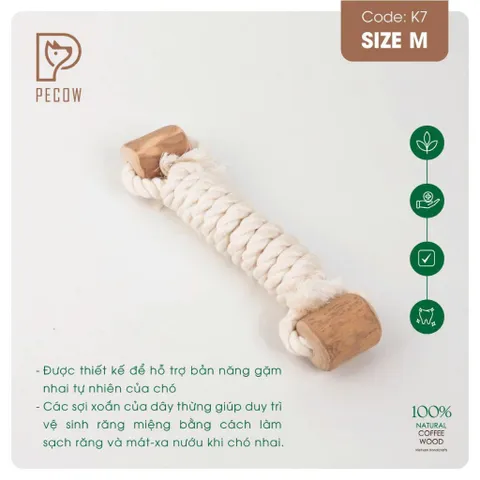 Que 2 khúc từ gỗ cà phê bện dây ở giữa K7 - Size M - Làm sạch răng, giải stress cho boss