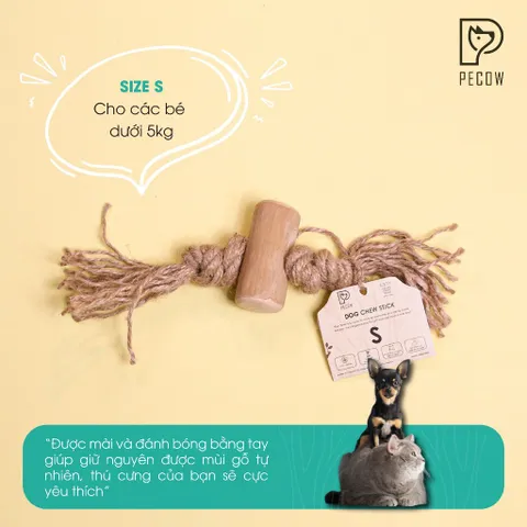 Pet Chew Stick - Đồ chơi cho thú cưng thắt nút bằng gỗ cà phê và dây thừng bản 1 cục Size S