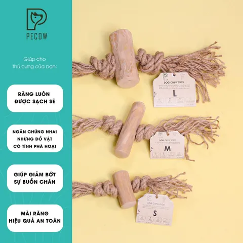 Pet Chew Stick - Đồ chơi cho thú cưng thắt nút bằng gỗ cà phê và dây thừng bản 1 cục Size S
