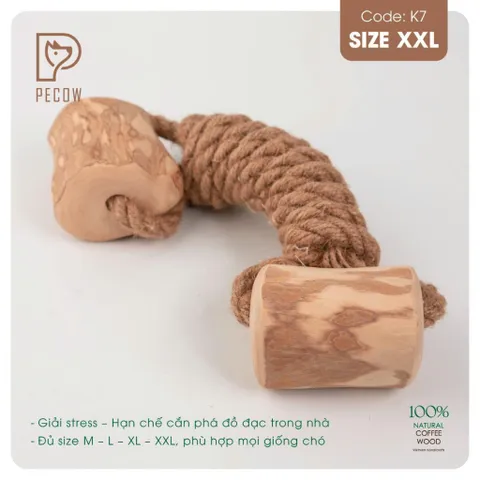 Que 2 khúc từ gỗ cà phê bện dây ở giữa K7 - Size XXL - Làm sạch răng, giải stress cho boss