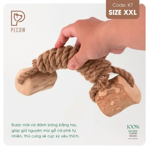 Que 2 khúc từ gỗ cà phê bện dây ở giữa K7 - Size XXL - Làm sạch răng, giải stress cho boss