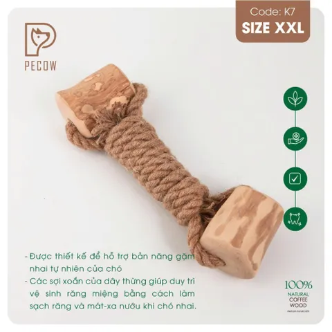 Que 2 khúc từ gỗ cà phê bện dây ở giữa K7 - Size XXL - Làm sạch răng, giải stress cho boss
