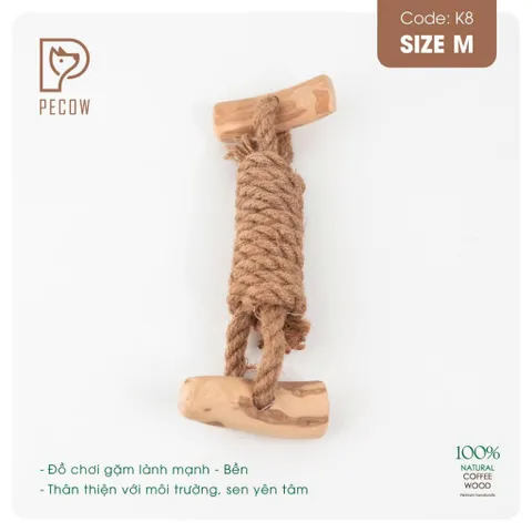 Que 2 khúc từ gỗ cà phê bện dây ở giữa K8 - Size M - Làm sạch răng, giải stress cho boss