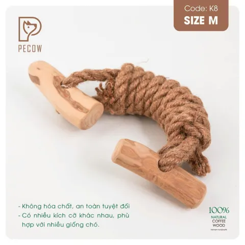 Que 2 khúc từ gỗ cà phê bện dây ở giữa K8 - Size M - Làm sạch răng, giải stress cho boss