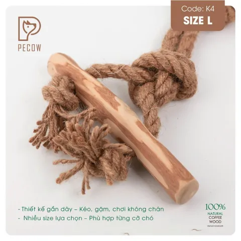 Que từ gỗ cà phê gắn dây kiểu 1 K4 - Size L - Làm sạch răng, giải stress cho boss