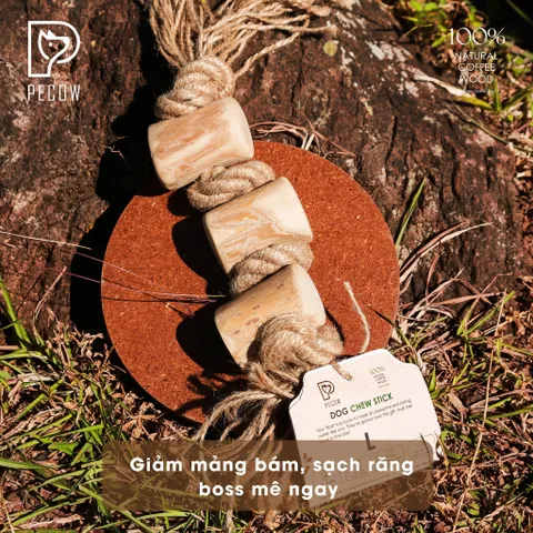 (Size L) Dây thừng thắt nút loại 3 cục từ gỗ cà phê - Giảm mảng bám, sạch răng cho thú cưng