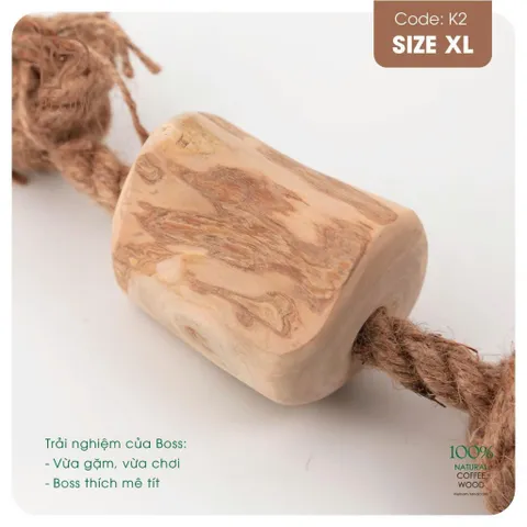 Que từ gỗ cà phê gắn dây 1 cục + nút 2 đầu K2 - Size XL