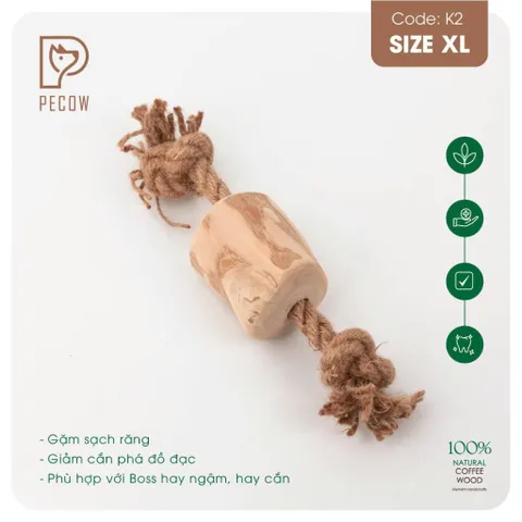 Que từ gỗ cà phê gắn dây 1 cục + nút 2 đầu K2 - Size XL