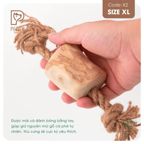 Que từ gỗ cà phê gắn dây 1 cục + nút 2 đầu K2 - Size XL