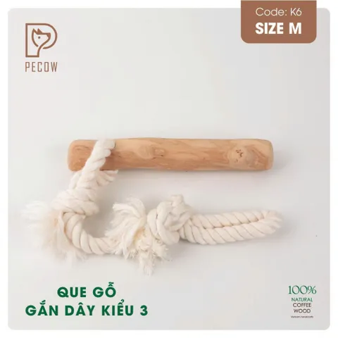 Que từ gỗ cà phê gắn dây kiểu 3 K6 - Size M - Làm sạch răng, giải stress cho boss