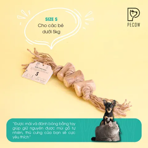 Pet Chew Stick - Đồ chơi cho thú cưng thắt nút bằng gỗ cà phê và dây thừng bản 3 cục