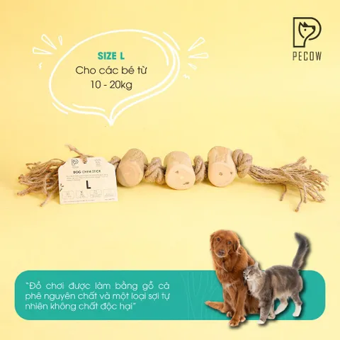 Pet Chew Stick - Đồ chơi cho thú cưng thắt nút bằng gỗ cà phê và dây thừng bản 3 cục