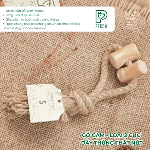 Gỗ gặm thắt nút bằng gỗ cà phê và dây thừng Size S bản 2 cục dành cho thú cưng