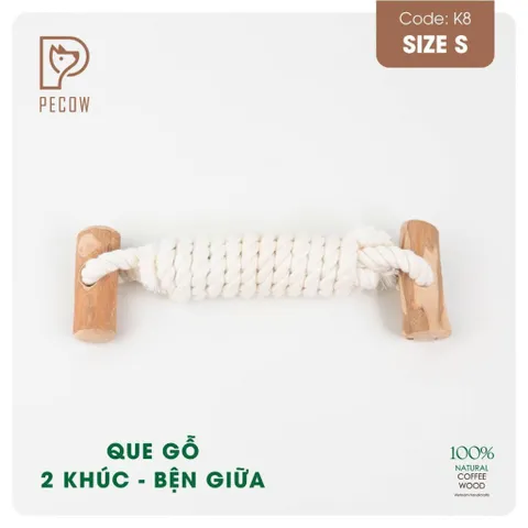 Que 2 khúc từ gỗ cà phê bện dây ở giữa K8 - Size S - Làm sạch răng, giải stress cho boss
