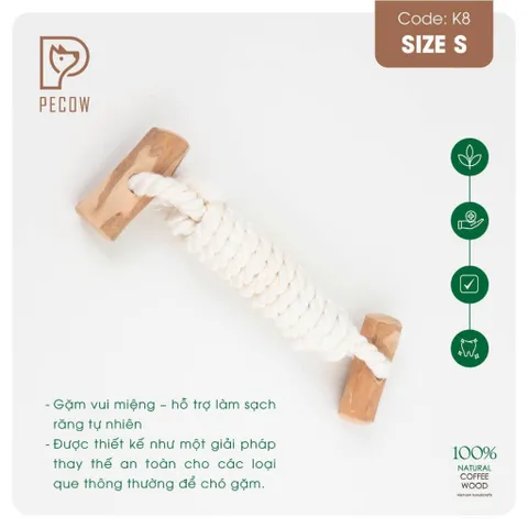 Que 2 khúc từ gỗ cà phê bện dây ở giữa K8 - Size S - Làm sạch răng, giải stress cho boss