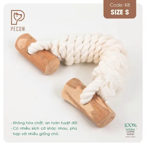 Que 2 khúc từ gỗ cà phê bện dây ở giữa K8 - Size S - Làm sạch răng, giải stress cho boss