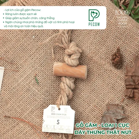Gỗ gặm thắt nút bằng gỗ cà phê và dây thừng Size S bản 1 cục dành cho thú cưng