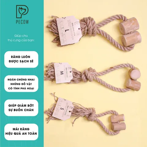 Pet Chew Stick - Đồ chơi cho thú cưng thắt nút bằng gỗ cà phê và dây thừng bản 2 cục Size M