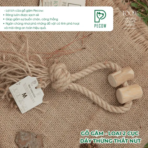 Gỗ gặm thắt nút bằng gỗ cà phê và dây thừng Size M bản 2 cục dành cho thú cưng