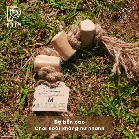 (Size M) Dây thừng thắt nút loại 3 cục từ gỗ cà phê - Giảm mảng bám, sạch răng cho thú cưng