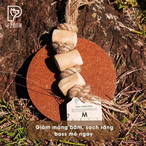 (Size M) Dây thừng thắt nút loại 3 cục từ gỗ cà phê - Giảm mảng bám, sạch răng cho thú cưng
