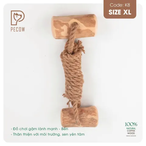 Que 2 khúc từ gỗ cà phê bện dây ở giữa K8 - Size XL - Làm sạch răng, giải stress cho boss