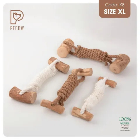 Que 2 khúc từ gỗ cà phê bện dây ở giữa K8 - Size XL - Làm sạch răng, giải stress cho boss