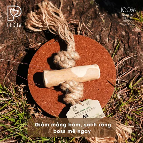 (Size M) Dây thừng thắt nút loại 1 cục từ gỗ cà phê - Giảm mảng bám, sạch răng cho thú cưng