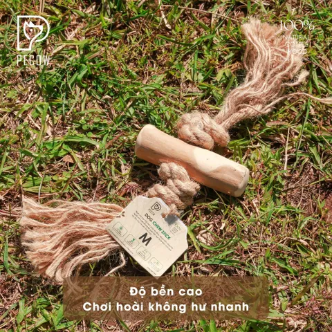 (Size M) Dây thừng thắt nút loại 1 cục từ gỗ cà phê - Giảm mảng bám, sạch răng cho thú cưng