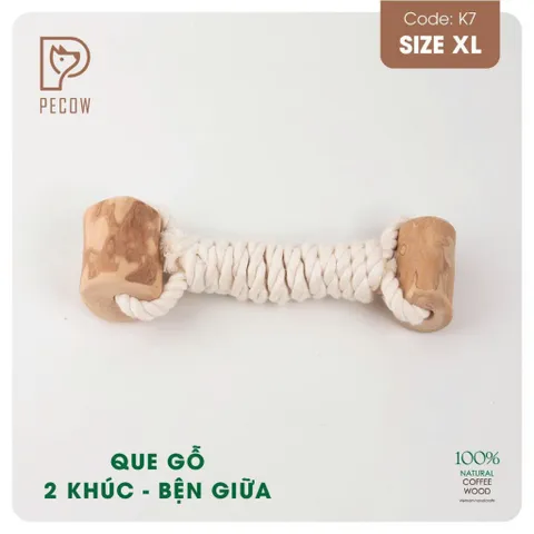 Que 2 khúc từ gỗ cà phê bện dây ở giữa K7 - Size XL - Làm sạch răng, giải stress cho boss