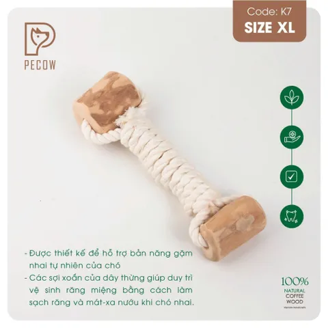 Que 2 khúc từ gỗ cà phê bện dây ở giữa K7 - Size XL - Làm sạch răng, giải stress cho boss