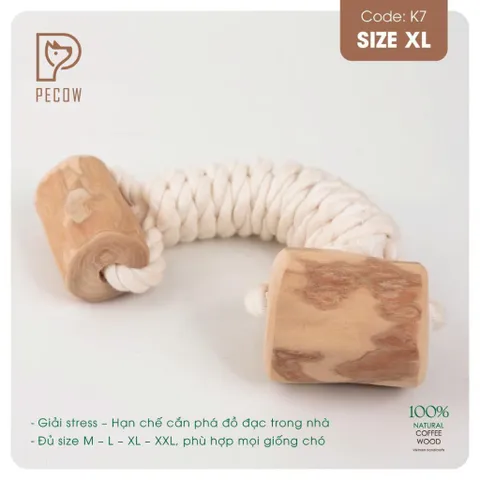 Que 2 khúc từ gỗ cà phê bện dây ở giữa K7 - Size XL - Làm sạch răng, giải stress cho boss